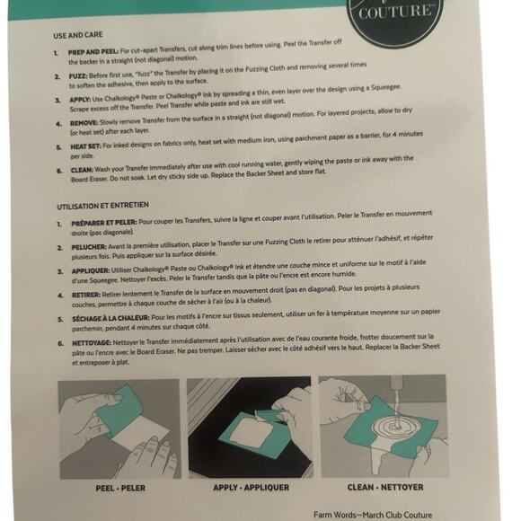 NWT Farm Words  Chalk‎ Couture 8.5 x 11  Reusable Transfer - Picture 2 of 5